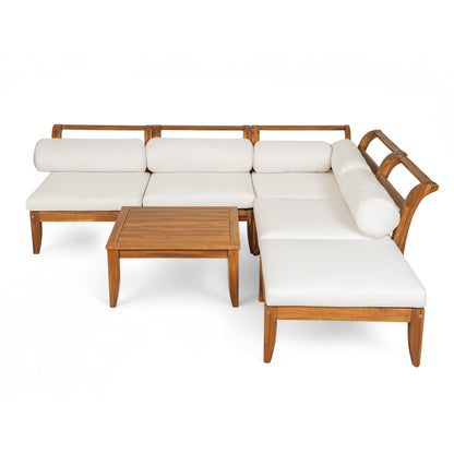 6 Piece Acacia Wood Modular Patio Sofa Set with Cushions