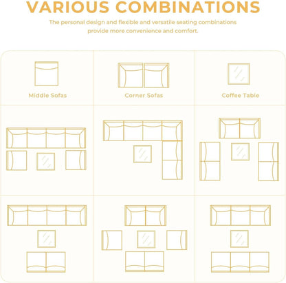 7 Piece Wicker Patio Set with Water-Resistant Beige Cushions