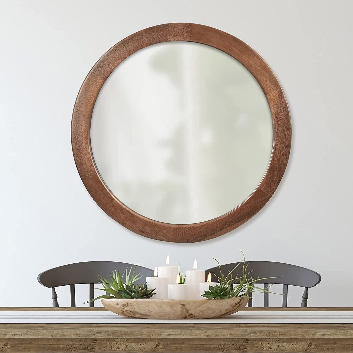 Walnut Frame Rustic Wooden Wall Mirror for Bedroom Decor
