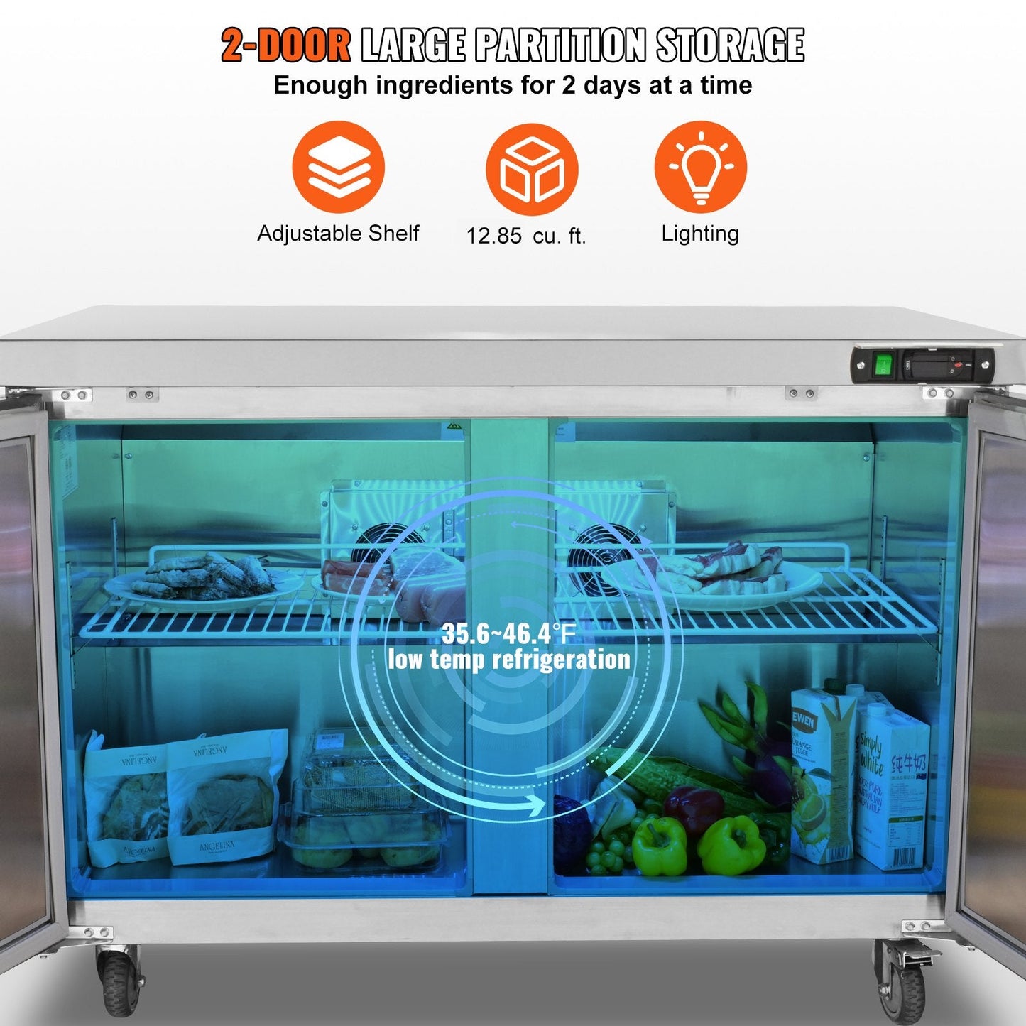 Commercial Refrigerator, 48' Worktop Undercounter Refrigerator, 12.85 cu ft