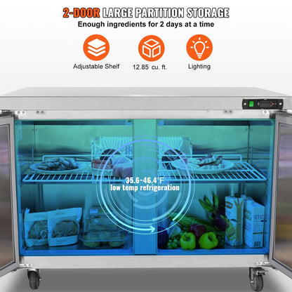 Commercial Refrigerator, 48' Worktop Undercounter Refrigerator, 12.85 cu ft