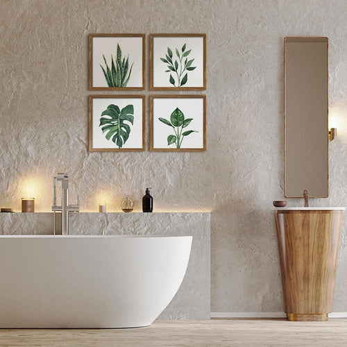 Botanical Framed Wall Art Set of 4 in Walnut 10x10 Frames