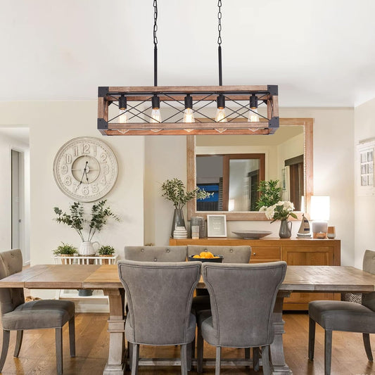 Farmhouse 5 Light Kitchen Island Chandelier with Solid Wood