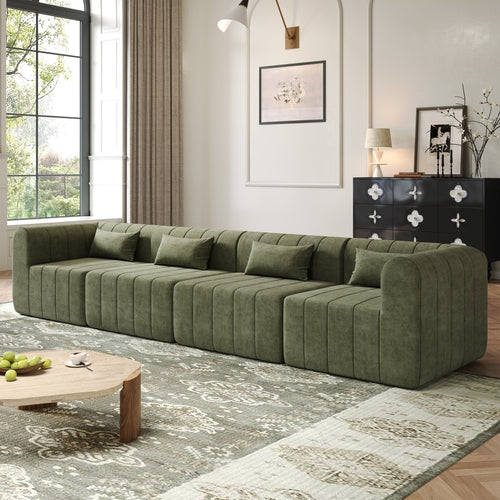 145.5 Inch Modular Full-Compressed Sectional Sofa, Green Polyester