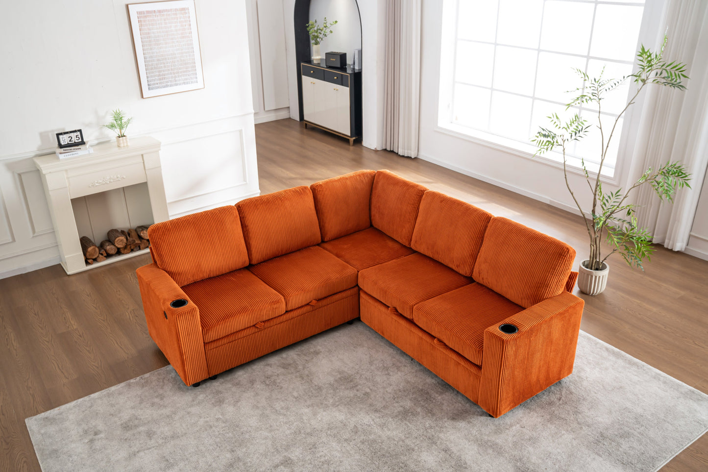 Sectional Sleeper Sofa with Pull Out Bed and USB Charging Ports