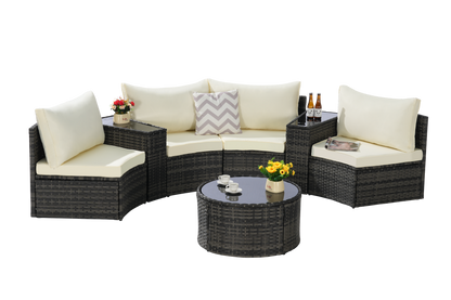 Outdoor Patio Furniture 7-Piece Half-Moon Sectional Round Patio