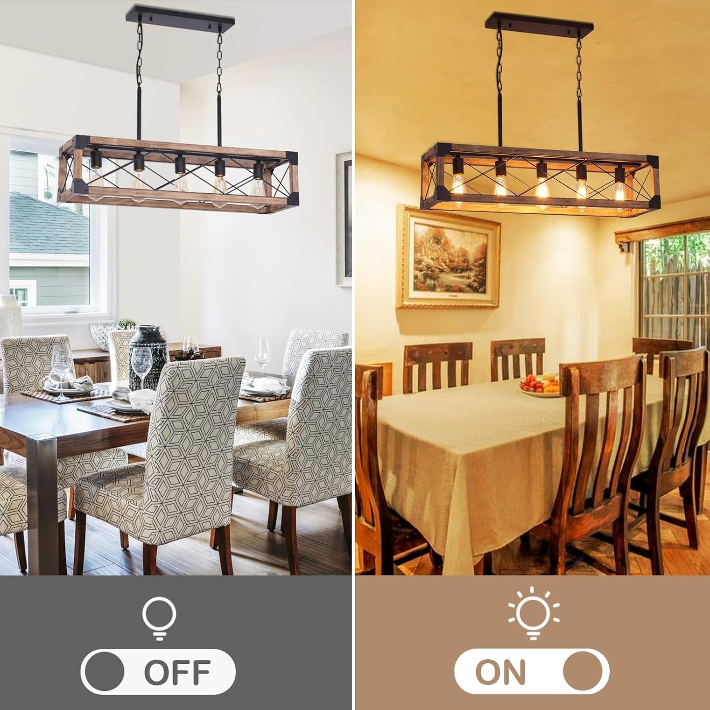 Farmhouse 5 Light Kitchen Island Chandelier with Solid Wood