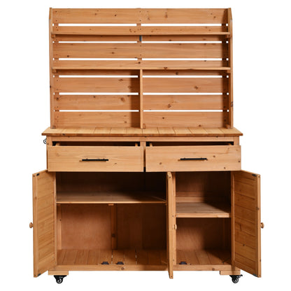 65''H Large Garden Potting Bench with Lockable Wheels and Storage