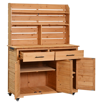 65''H Large Garden Potting Bench with Lockable Wheels and Storage
