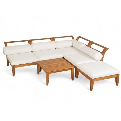 6 Piece Acacia Wood Modular Patio Sofa Set with Cushions