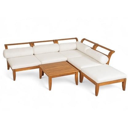 6 Piece Acacia Wood Modular Patio Sofa Set with Cushions
