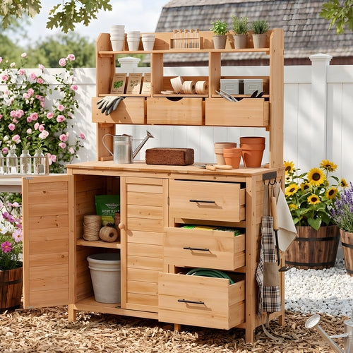 Farmhouse Patio Potting Bench, 44.6''x19.5'' Large Freestanding Garden