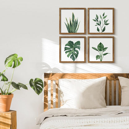 Botanical Framed Wall Art Set of 4 in Walnut 10x10 Frames