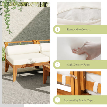 6 Piece Acacia Wood Modular Patio Sofa Set with Cushions