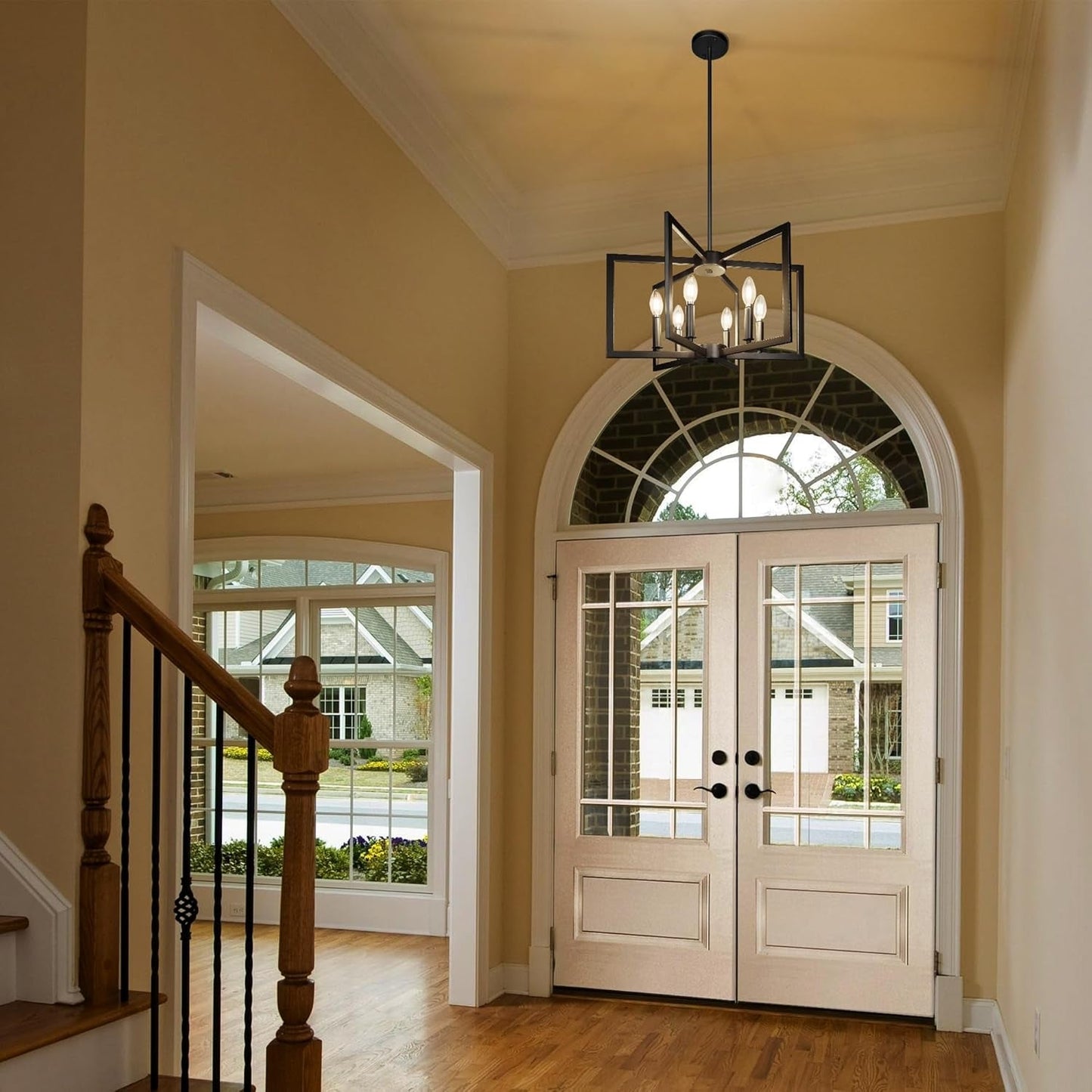 Six Light Black Farmhouse Chandelier For Kitchen Island