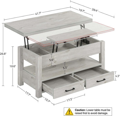 Grey Lift Top Coffee Table With Drawers & Hidden Compartment