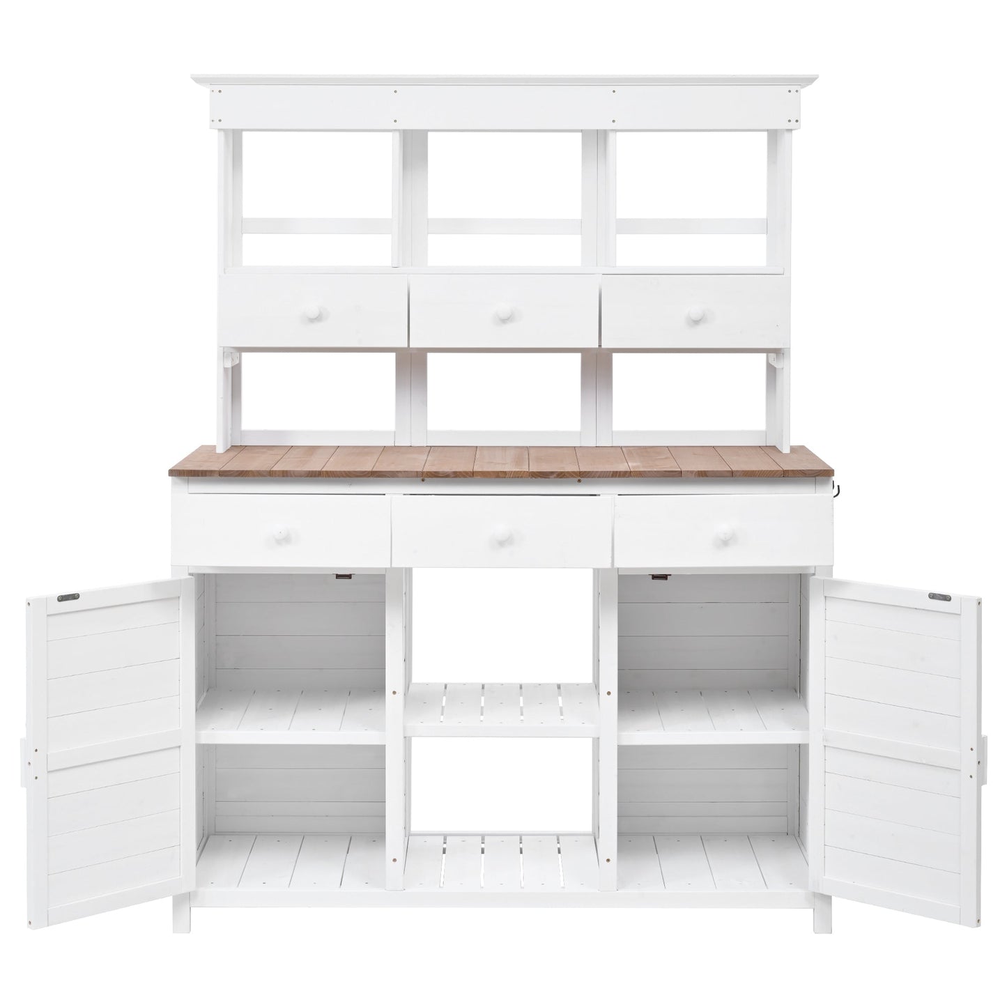 65.7'' H Tall Fir Wood Garden Potting Bench Table with Hutch