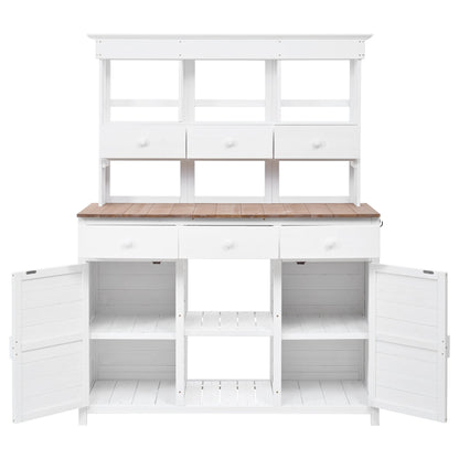 65.7'' H Tall Fir Wood Garden Potting Bench Table with Hutch