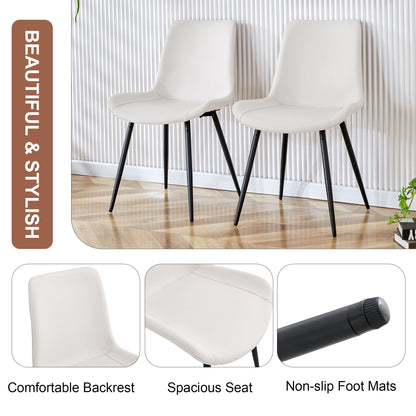 White Artificial Leather Backrest Cushion Dining Chair with Black Metal Legs