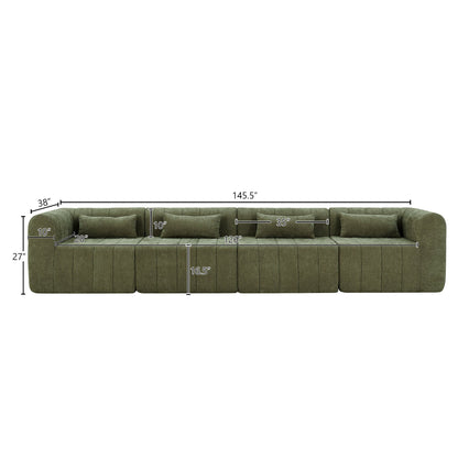 145.5 Inch Modular Full-Compressed Sectional Sofa, Green Polyester