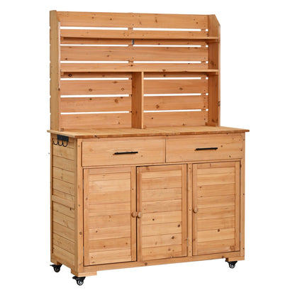 65''H Large Garden Potting Bench with Lockable Wheels and Storage