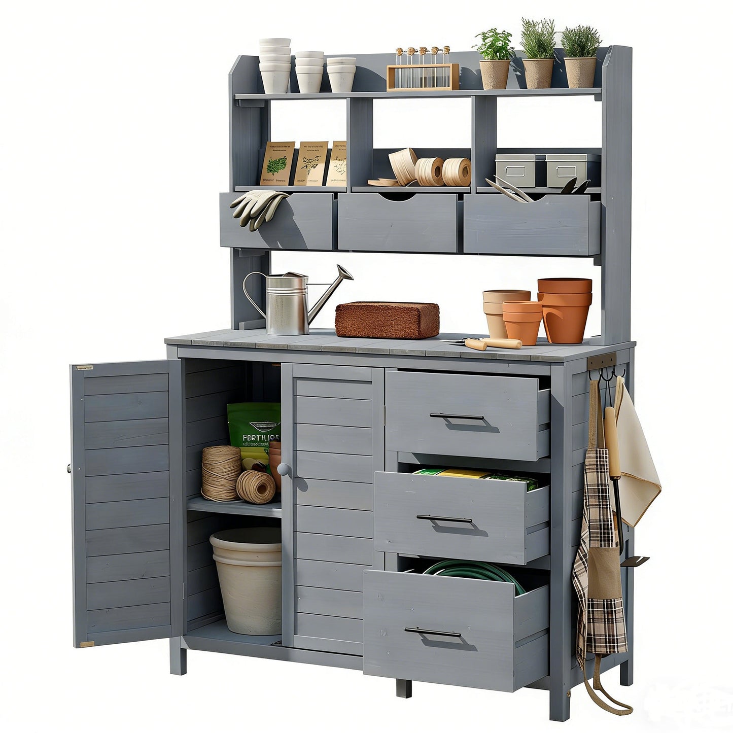 Farmhouse Patio Potting Bench, 44.6''x19.5'' Large Freestanding Garden