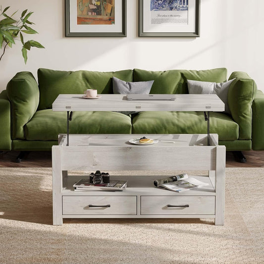 Grey Lift Top Coffee Table With Drawers & Hidden Compartment