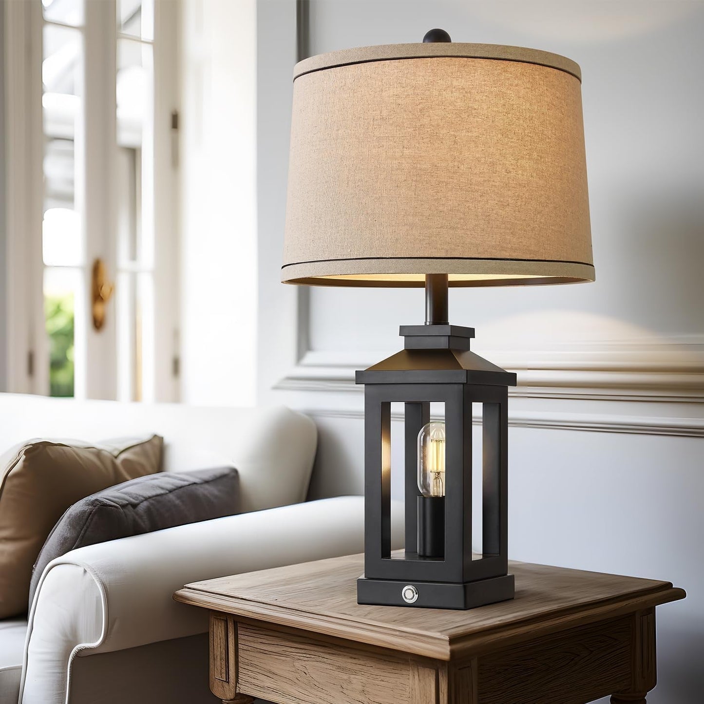 Retro Black Table Lamps Set with Touch Control & USB Ports