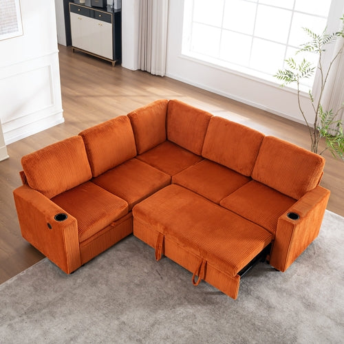 Sectional Sleeper Sofa with Pull Out Bed and USB Charging Ports