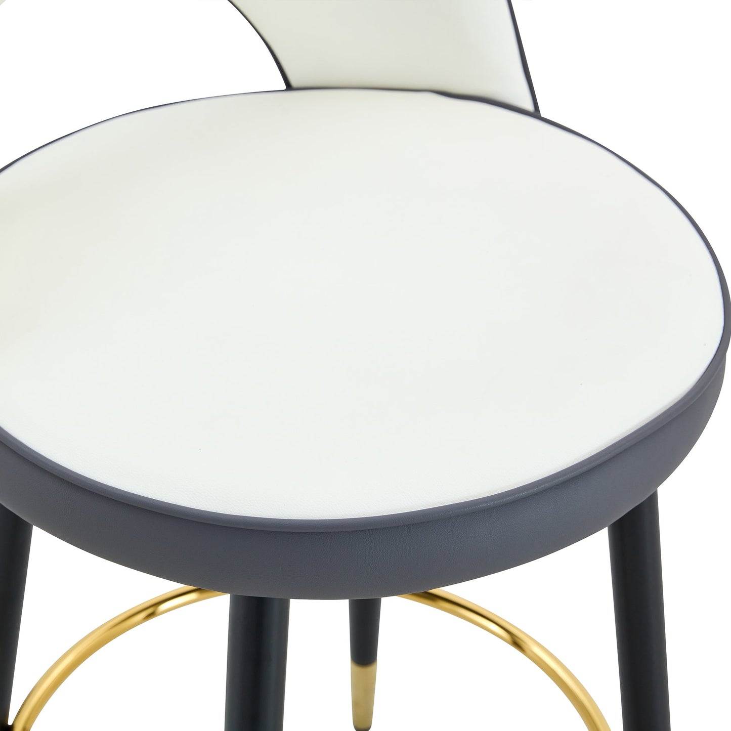 Modern White & Dark Gray Spliced PU Upholstered Rotating Bar Chair Set
