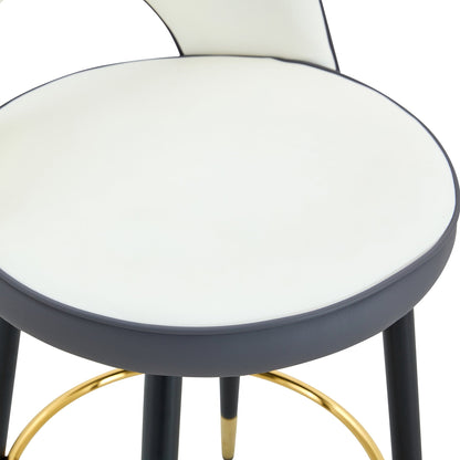 Modern White & Dark Gray Spliced PU Upholstered Rotating Bar Chair Set