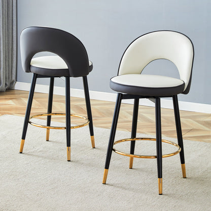 Modern White & Dark Gray Spliced PU Upholstered Rotating Bar Chair Set