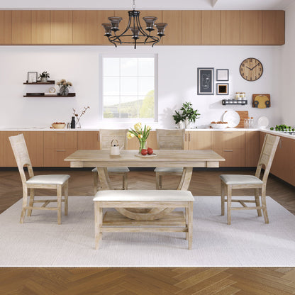 TOPMAx 6-Piece Wood Half Round Dining Table Set with Bench