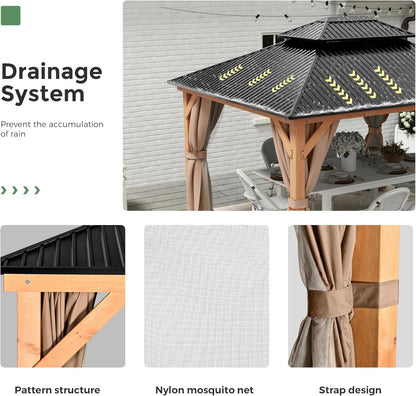 11x13 Wood Gazebo With Durable Galvanized Steel Roof Netting