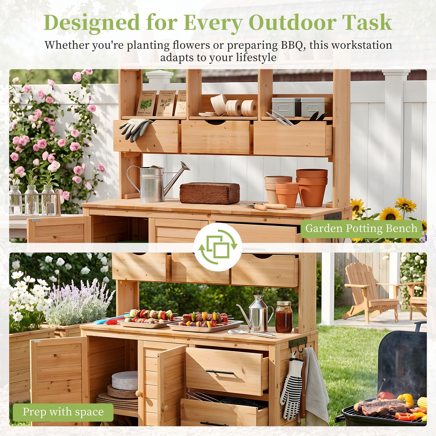 Farmhouse Patio Potting Bench, 44.6''x19.5'' Large Freestanding Garden