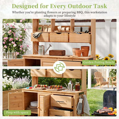 Farmhouse Patio Potting Bench, 44.6''x19.5'' Large Freestanding Garden