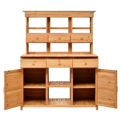 65.7'' H Tall Fir Wood Garden Potting Bench Table with Hutch