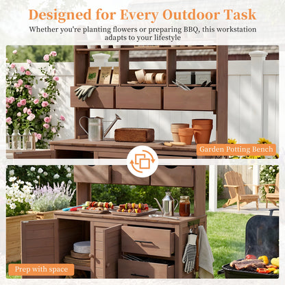Farmhouse Patio Potting Bench, 44.6''x19.5'' Large Freestanding Garden