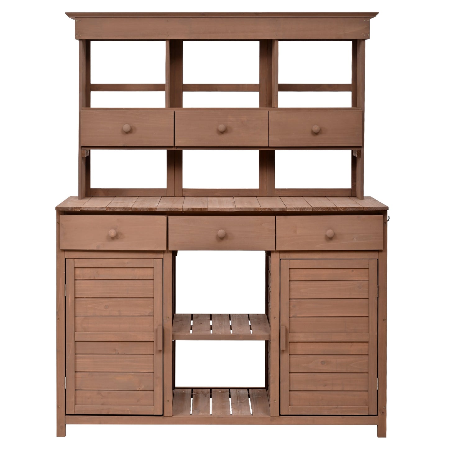 65.7'' H Tall Fir Wood Garden Potting Bench Table with Hutch