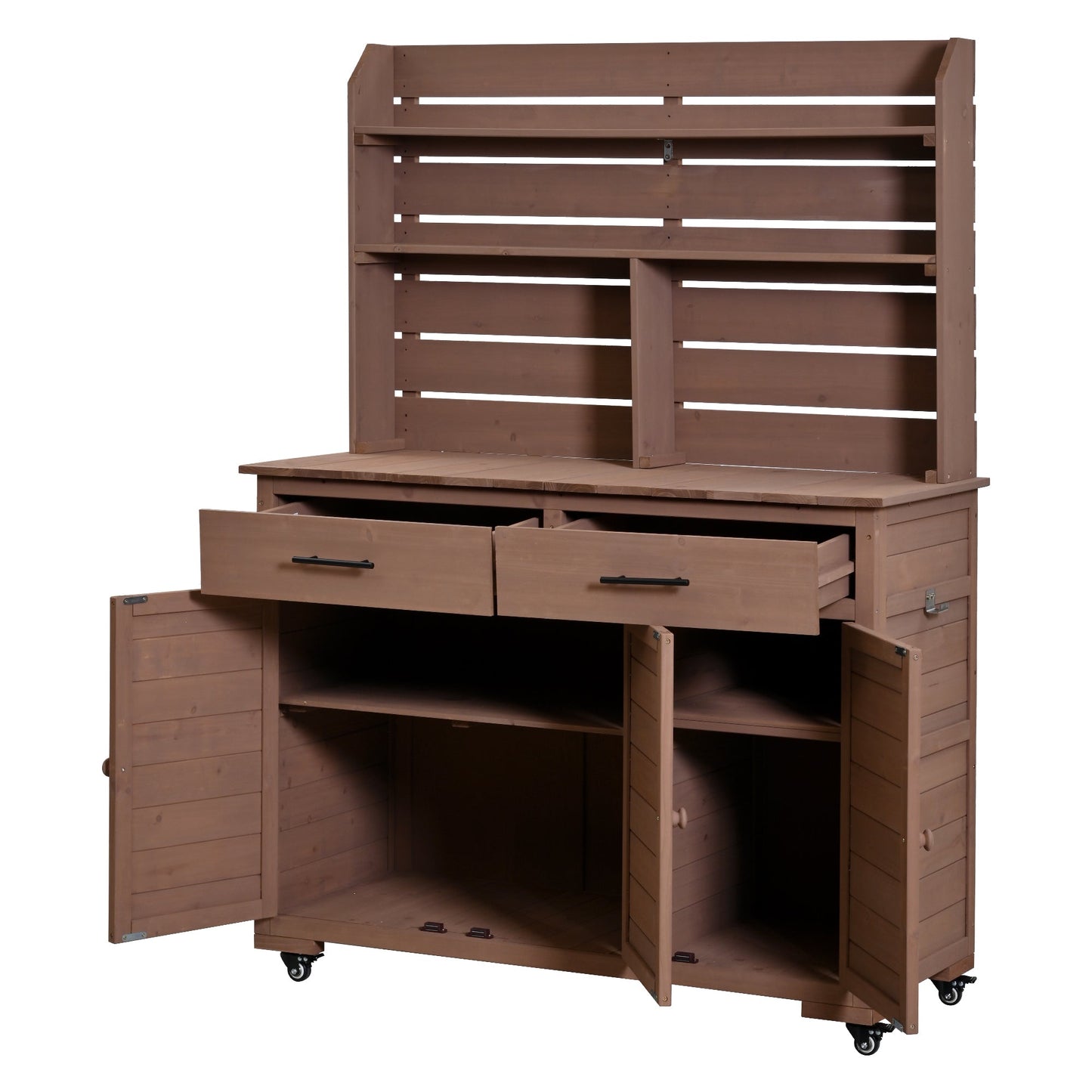 65''H Large Garden Potting Bench with Lockable Wheels and Storage
