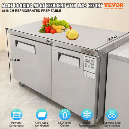 Commercial Refrigerator, 48' Worktop Undercounter Refrigerator, 12.85 cu ft