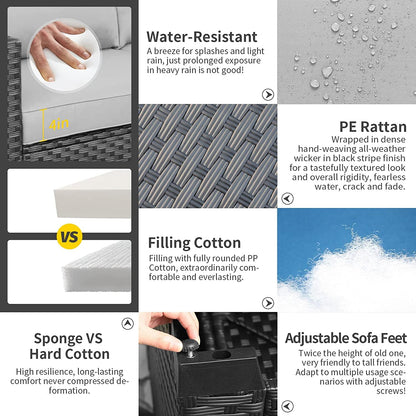 5-Piece Outdoor Patio Furniture Set With 60000 BTU Fire Pit Light Grey