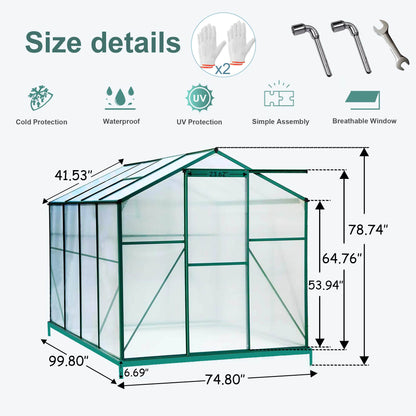 Polycarbonate Greenhouse 6x8 Ft Heavy Duty Walk-in Plant Garden