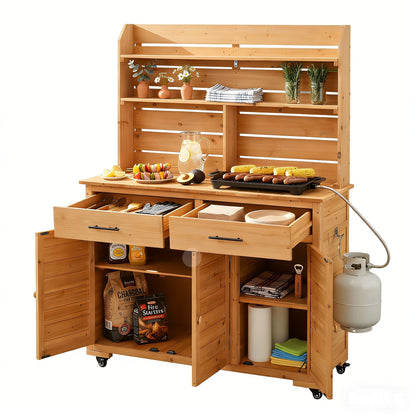 65''H Large Garden Potting Bench with Lockable Wheels and Storage