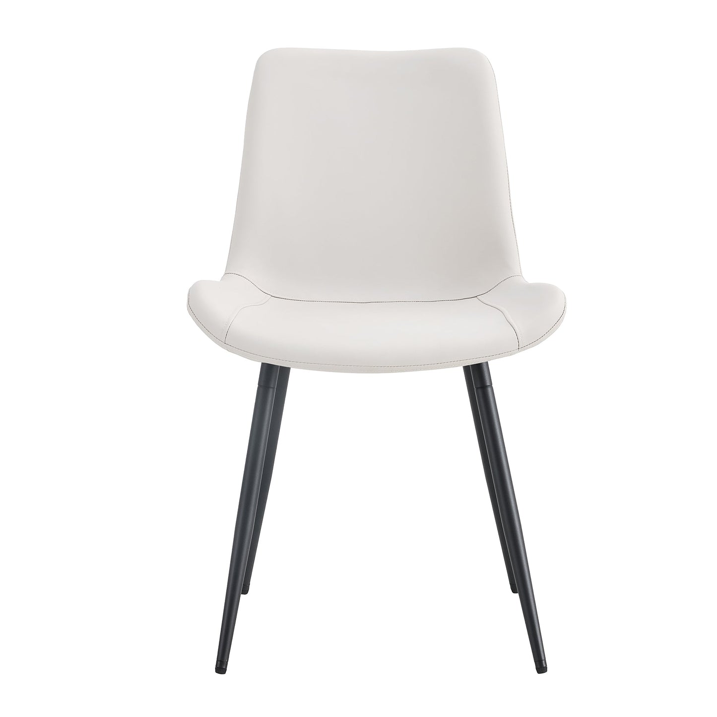 White Artificial Leather Backrest Cushion Dining Chair with Black Metal Legs