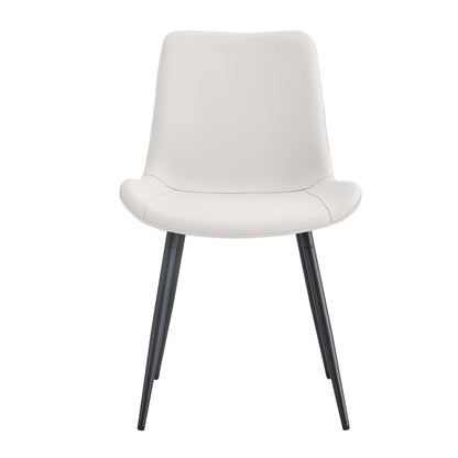 White Artificial Leather Backrest Cushion Dining Chair with Black Metal Legs