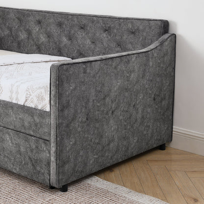 Grey Velvet Mid-Century Style Twin Upholstered Daybed with Pop-Up