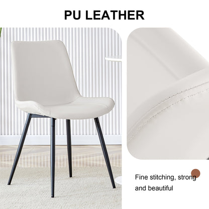 White Artificial Leather Backrest Cushion Dining Chair with Black Metal Legs