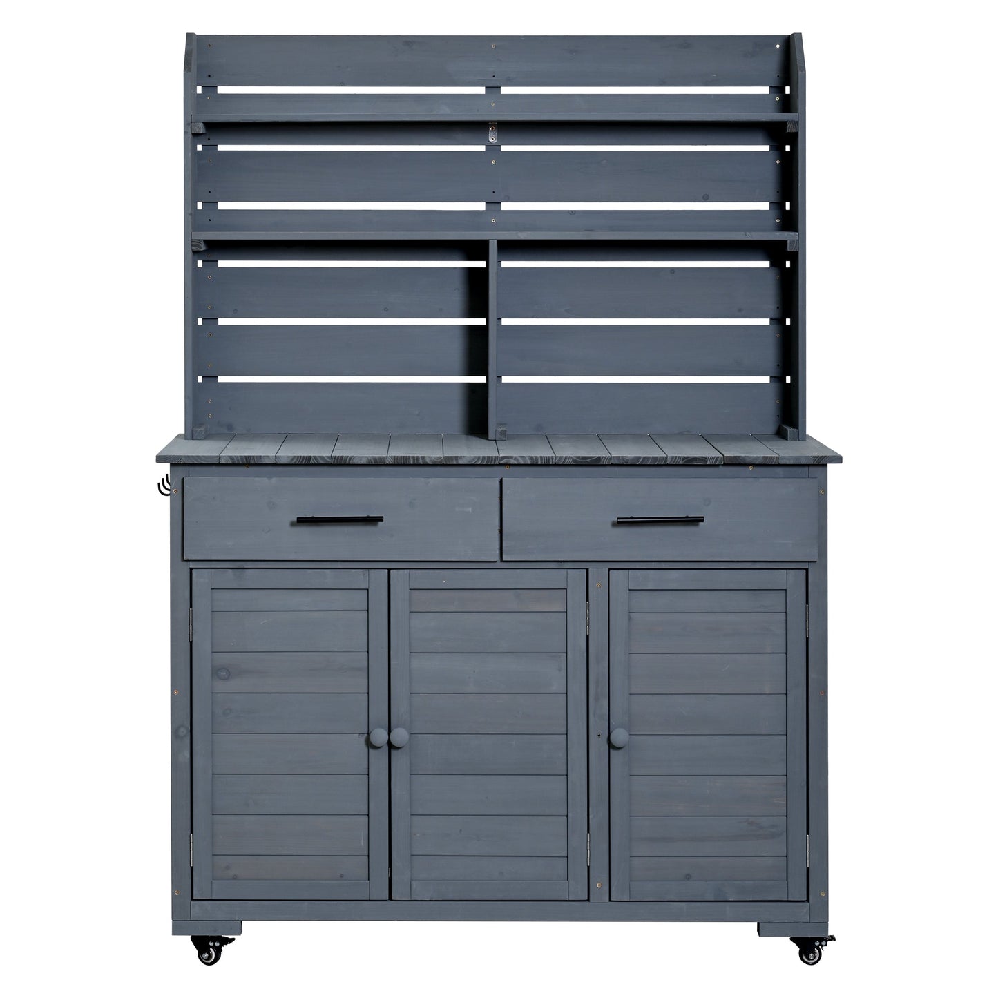 65''H Large Garden Potting Bench with Lockable Wheels and Storage