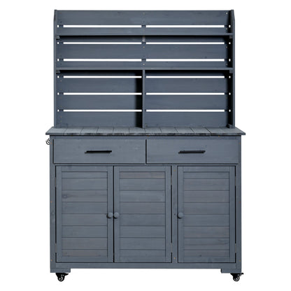 65''H Large Garden Potting Bench with Lockable Wheels and Storage